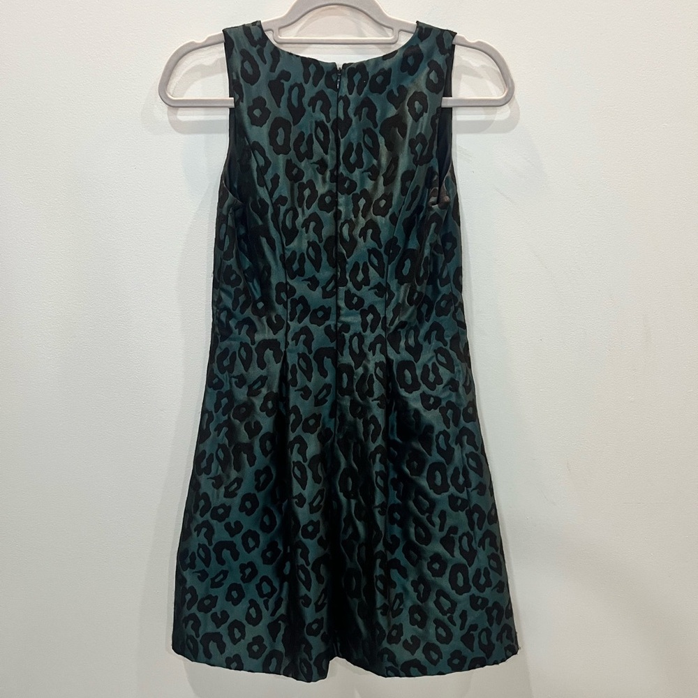 Loft Womens Black Green Sleeveless Cheetah Print Fit & Flare Dress Size 0 - Picture 2 of 4
